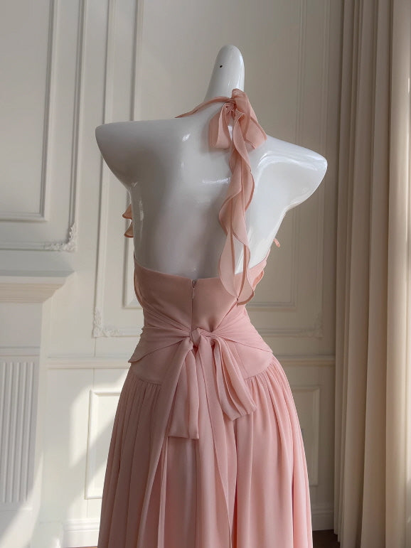 Rosy Whispers Ruffle Chiffon Dress