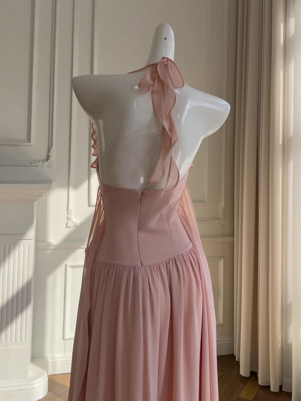 Rosy Whispers Ruffle Chiffon Dress