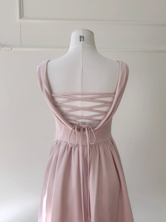 Blush Silhouette Drape Backlace Dress