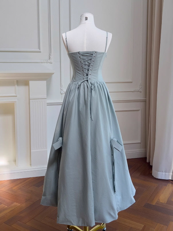 Powder Blue Garden Rose Lace-Up Dress