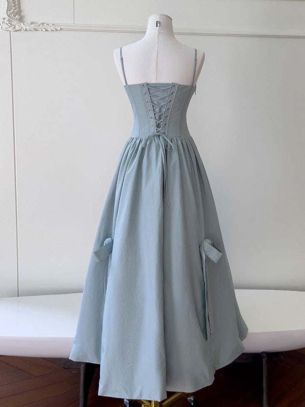 Powder Blue Garden Rose Lace-Up Dress
