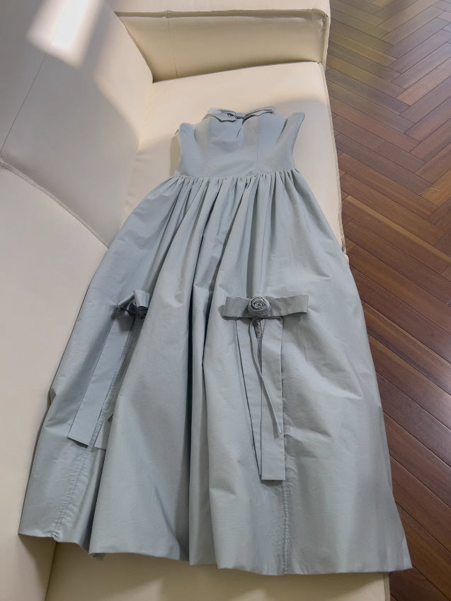 Powder Blue Garden Rose Lace-Up Dress