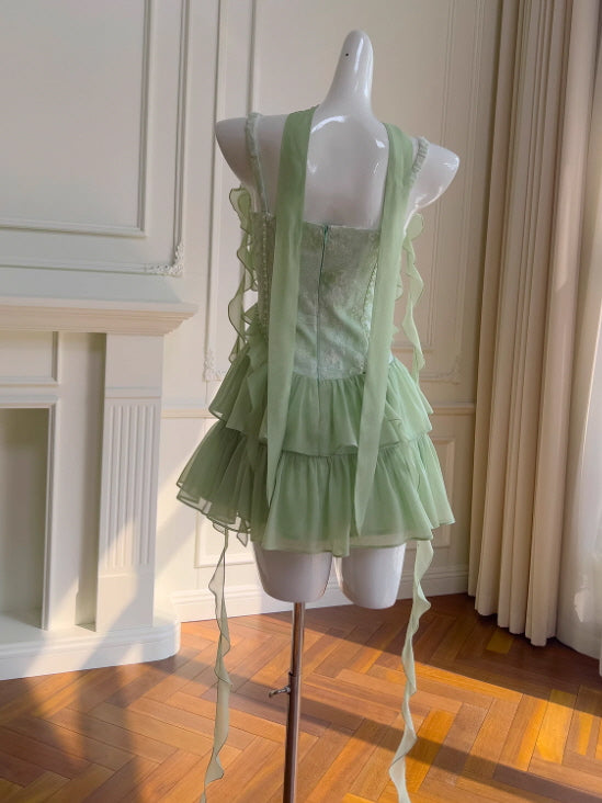 Mint Garden Lace Tiered Fairy Dress