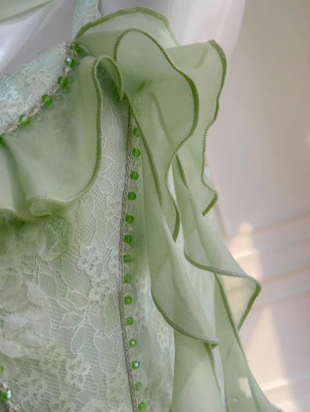 Mint Lace Tiered Fairy Mini Dress – Fairytale Princesscore Aesthetic