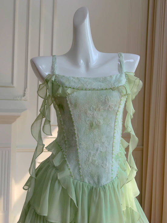 Mint Garden Lace Tiered Fairy Dress
