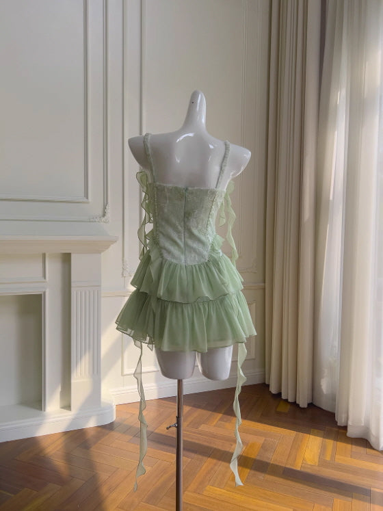 キャミソール "Ballerina" fairy tulle bustier (mint) Mint Lace Tiered Fairy Mini Dress – Fairytale Princesscore Aesthetic