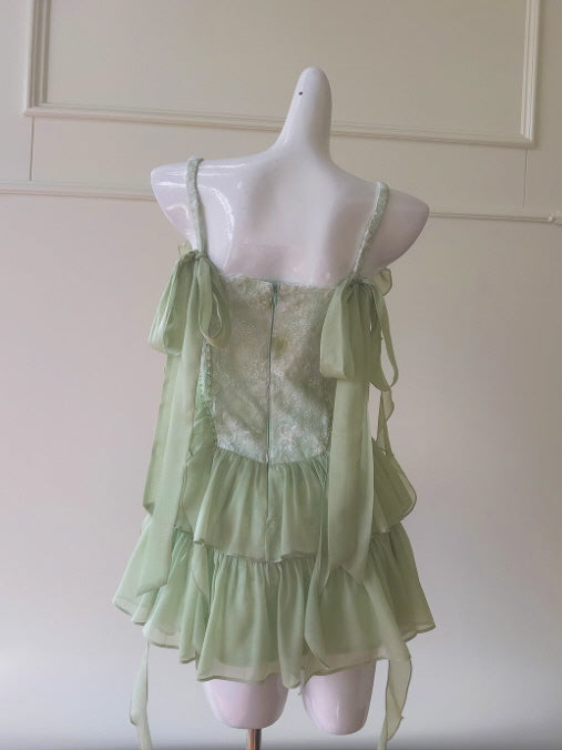 Mint Garden Lace Tiered Fairy Dress