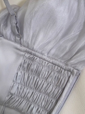 Moonlit Silver-Lavender Off-Shoulder Chiffon Dress