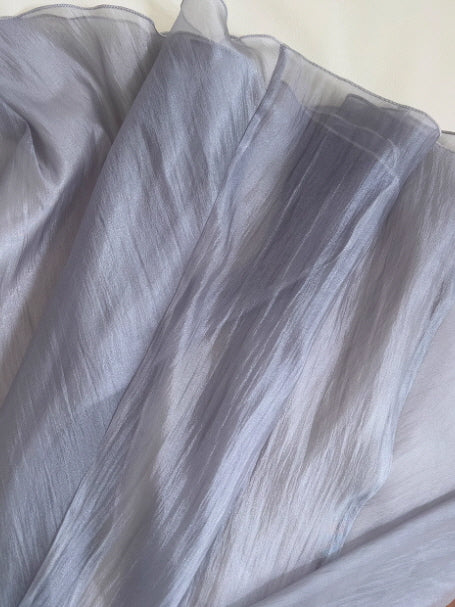 Moonlit Silver-Lavender Off-Shoulder Chiffon Dress