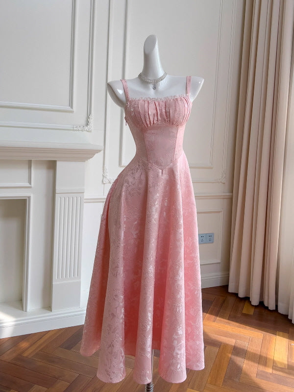 Blush Rosette Jacquard Corset Dress