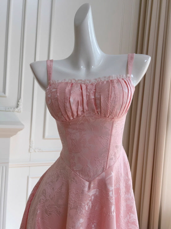 Blush Rosette Jacquard Corset Dress