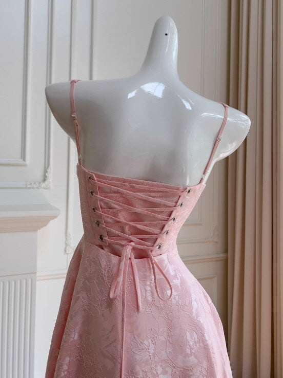 Blush Rosette Jacquard Corset Dress