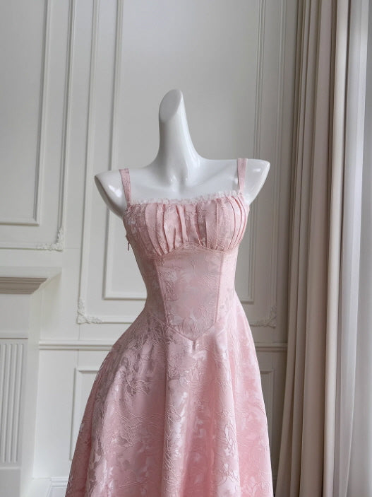 Blush Rosette Jacquard Corset Dress