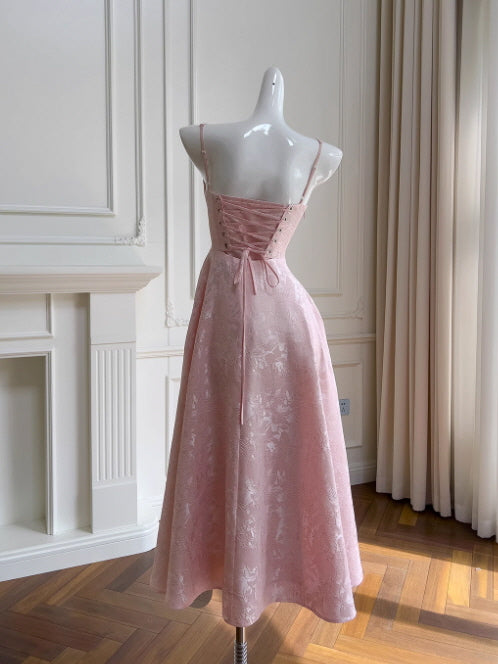 Blush Rosette Jacquard Corset Dress