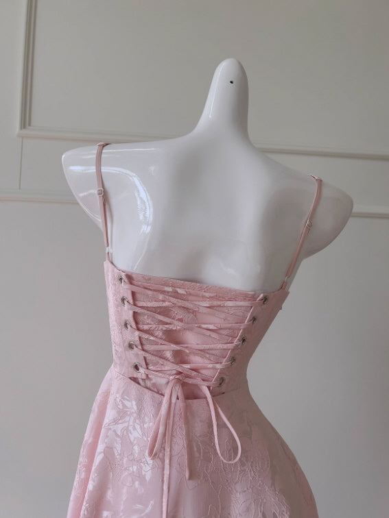 Blush Rosette Jacquard Corset Dress
