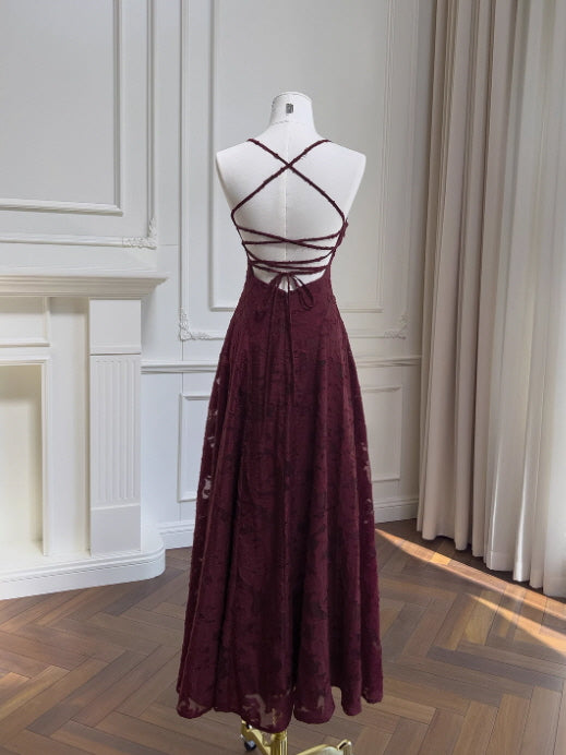 Crimson Rose Evening Lace Dress