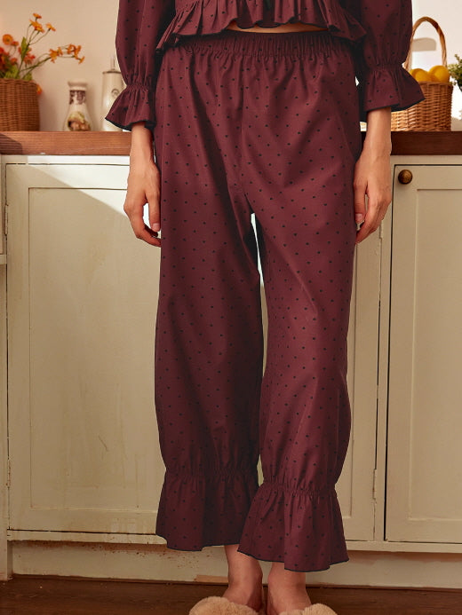 Wine Ribbon Ruffle Vintage Loungewear Set