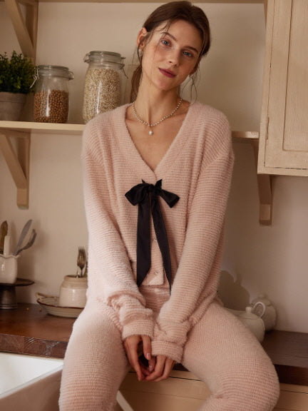 Soft Petal Ribbon Knit Loungewear Set