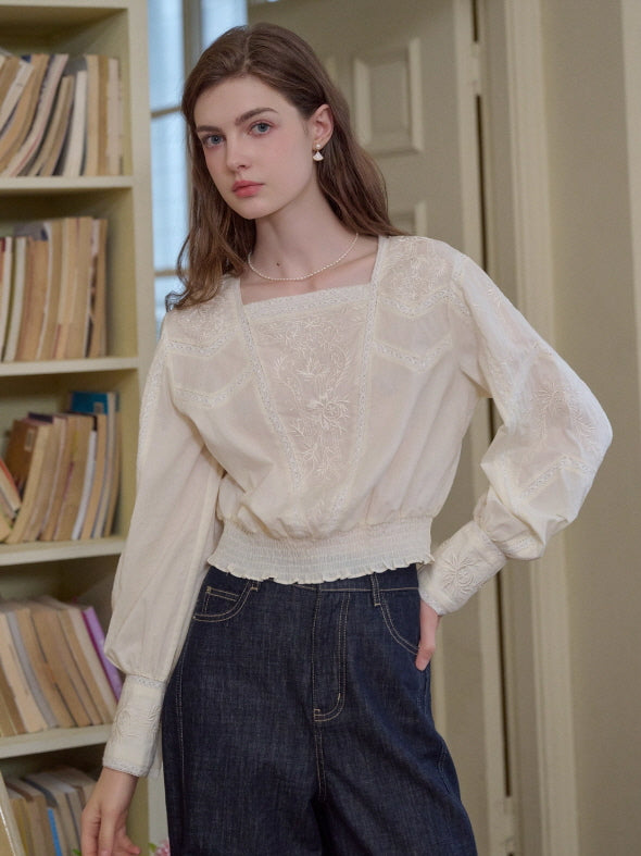 Whispering Garden Embroidered Cotton Blouse