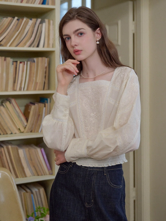 Whispering Garden Embroidered Cotton Blouse