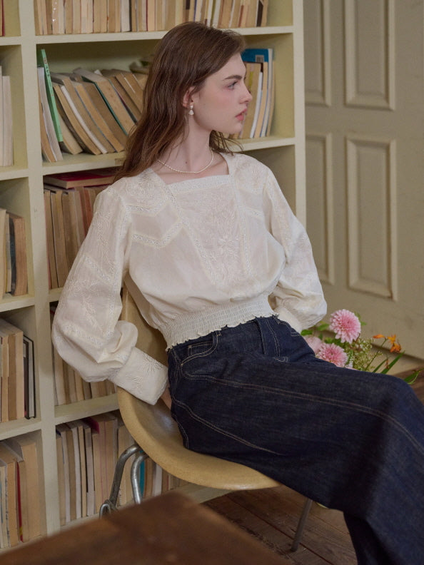 Whispering Garden Embroidered Cotton Blouse