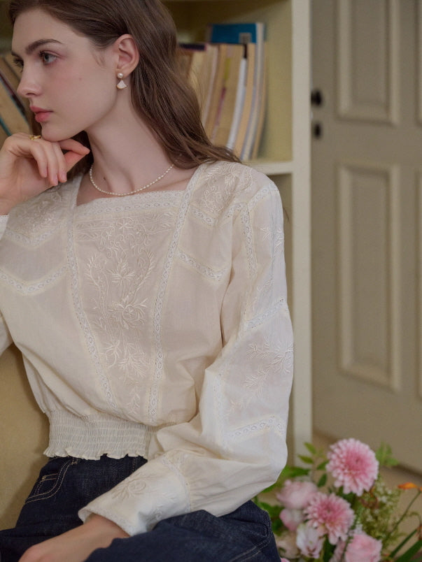 Whispering Garden Embroidered Cotton Blouse