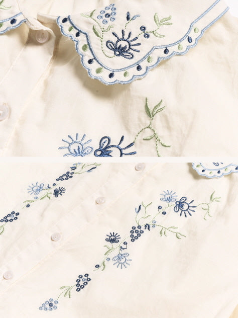 Blue Meadow Embroidered Collar Blouse