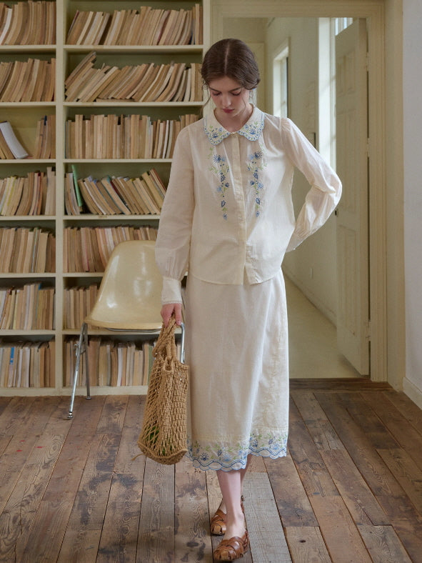 Blue Meadow Embroidered Collar Blouse