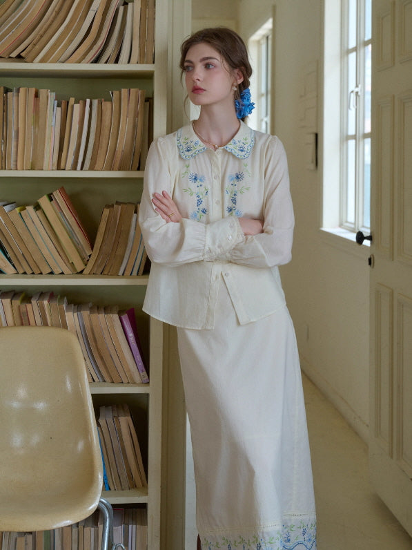 Blue Meadow Embroidered Collar Blouse