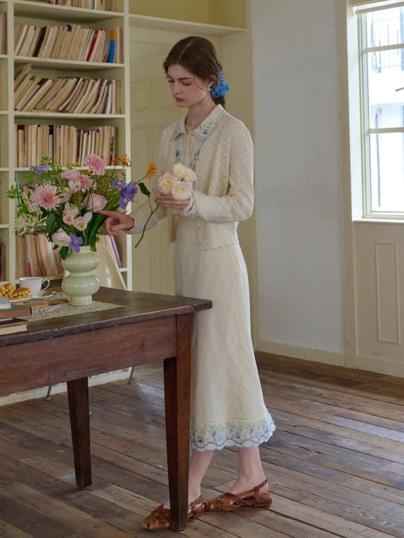 Blue Meadow Embroidered Hem Skirt