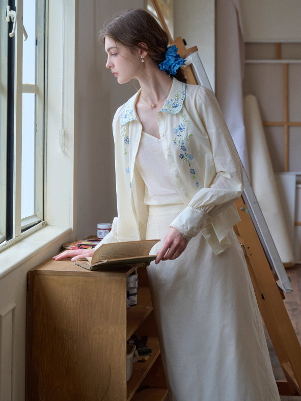 Blue Meadow Embroidered Collar Blouse