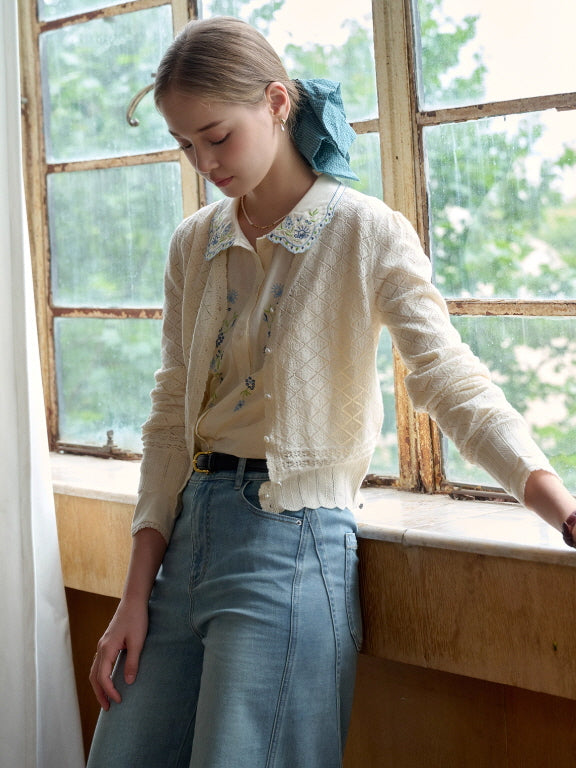 Blue Meadow Embroidered Collar Blouse