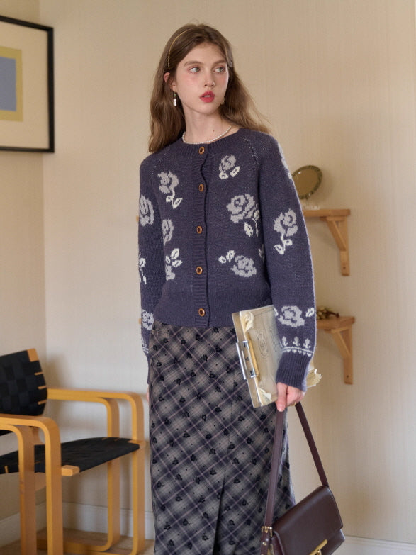 60's vintage rose cardigan ヴィンテージ カーディガン Cream Rose Knit Cardigan – Vintage Floral Cottagecore Winter