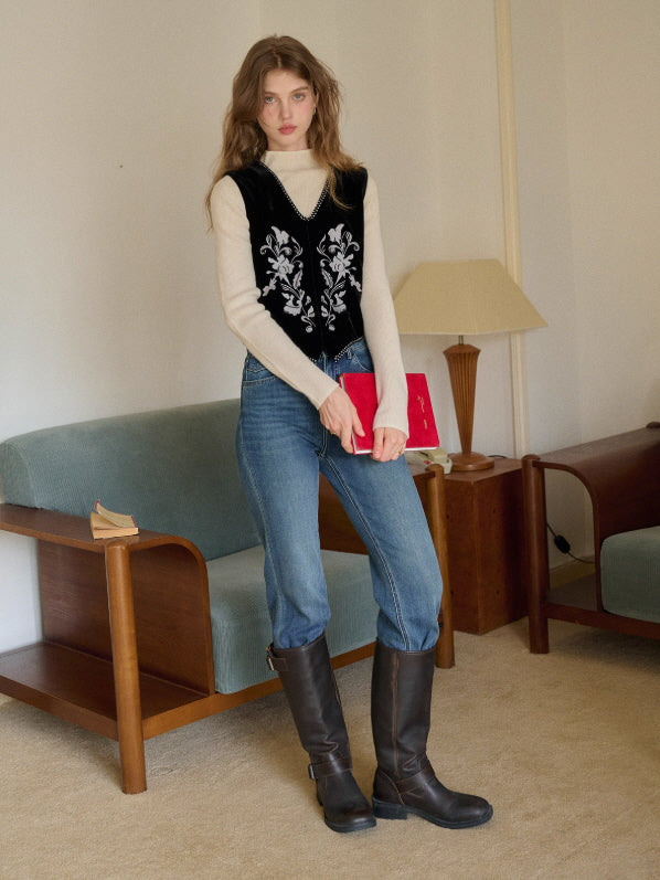Velvet Garden Embroidered Vintage Vest & Skirt