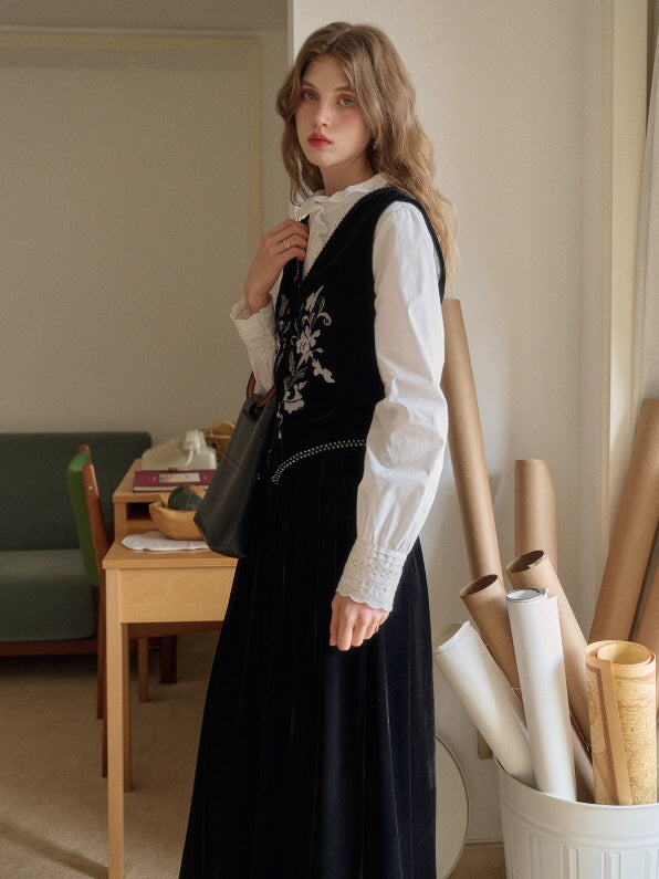 Velvet Garden Embroidered Vintage Vest & Skirt