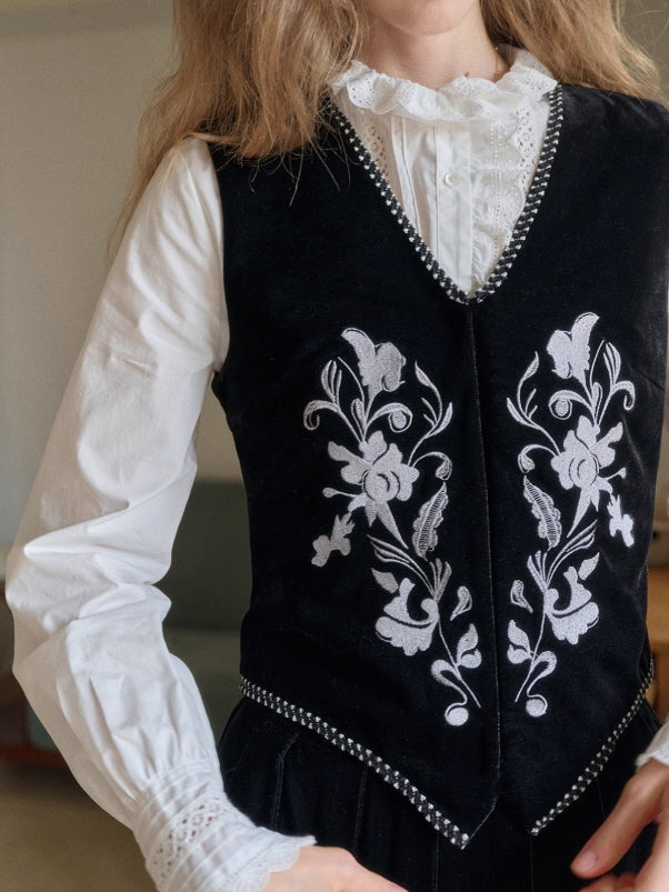 Velvet Garden Embroidered Vintage Vest & Skirt