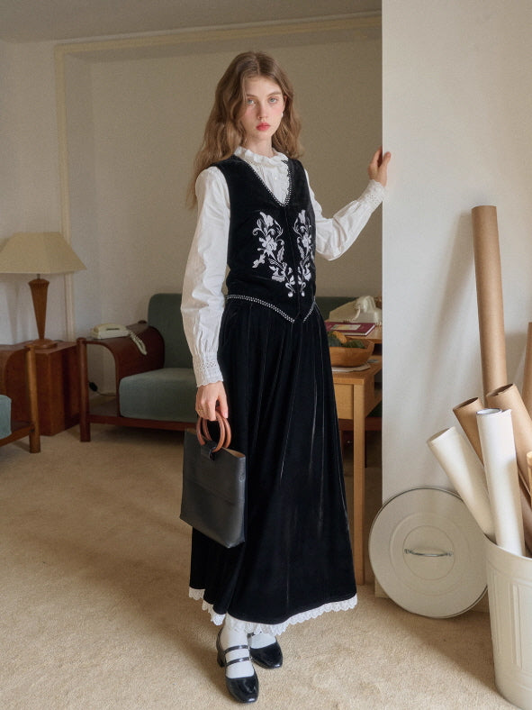 Velvet Garden Embroidered Vintage Vest & Skirt