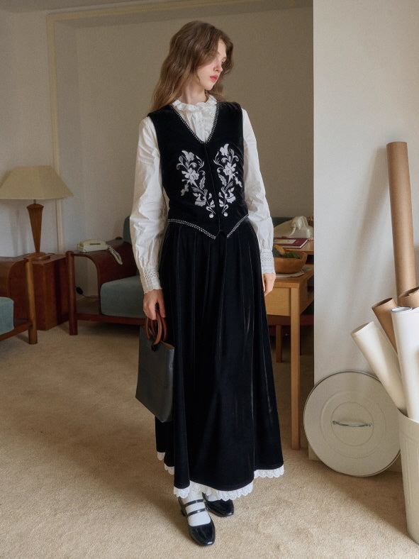Velvet Garden Embroidered Vintage Vest & Skirt