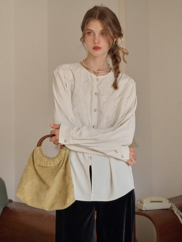 Soft Ivory Embroidered Vintage Blouse