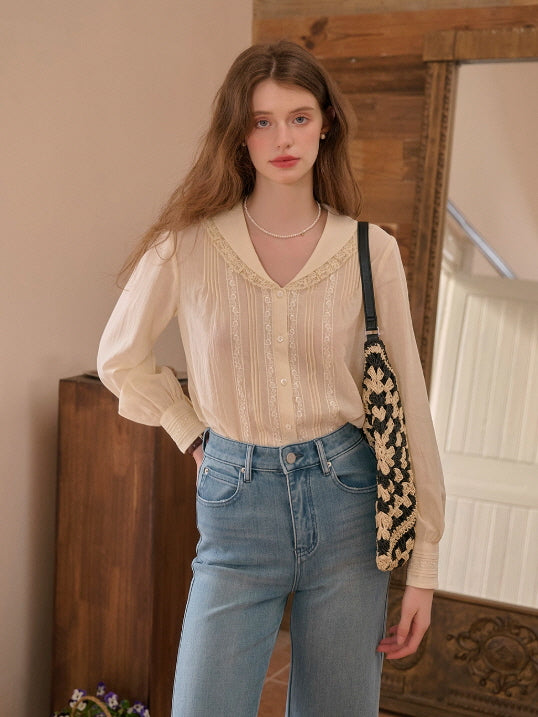 Rosy Lace Collar Vintage Blouse