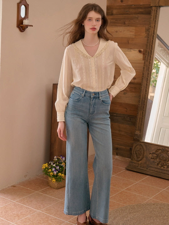 Rosy Lace Collar Vintage Blouse