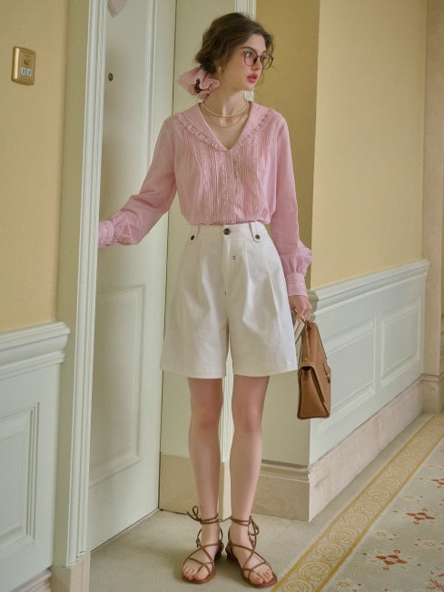 Rosy Lace Collar Vintage Blouse