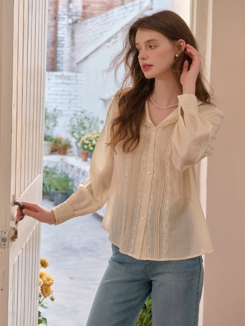 Rosy Lace Collar Vintage Blouse
