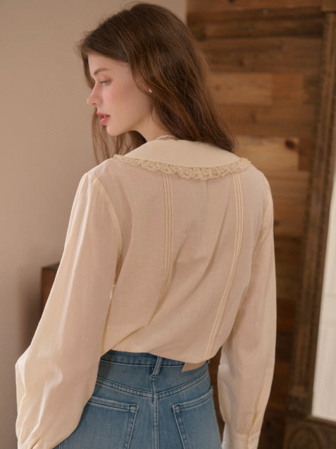 Rosy Lace Collar Vintage Blouse
