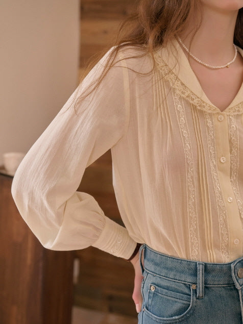 Rosy Lace Collar Vintage Blouse