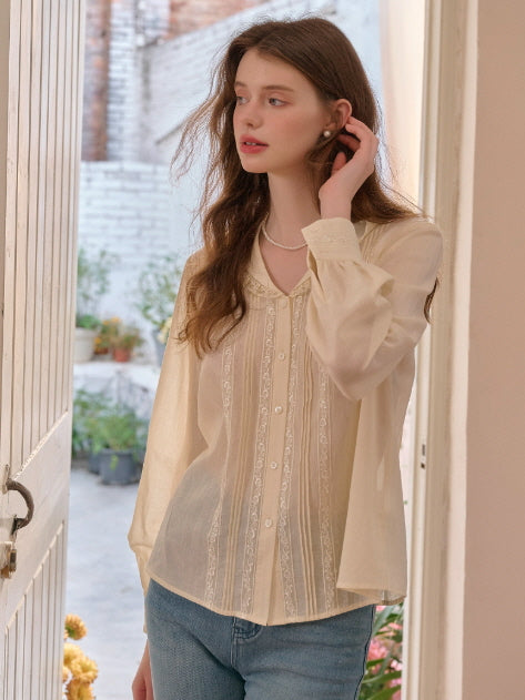Rosy Lace Collar Vintage Blouse