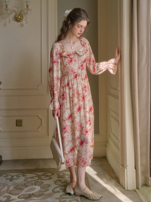 Pink Blossom Ruffle Vintage Dress