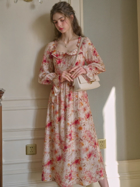 Pink Blossom Ruffle Vintage Dress