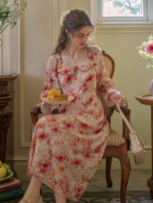 Pink Blossom Ruffle Vintage Dress