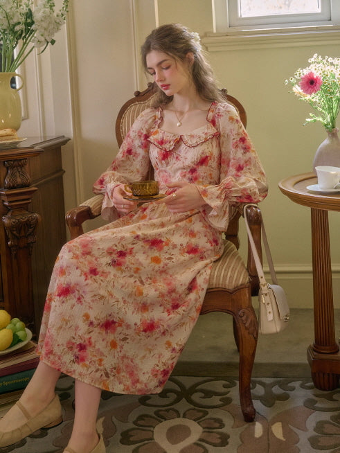 Pink Blossom Ruffle Vintage Dress